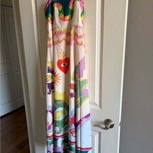 Amazon Multicolor Graphic Print Maxi Dress - Cream, Green, Pink, Purple, Red